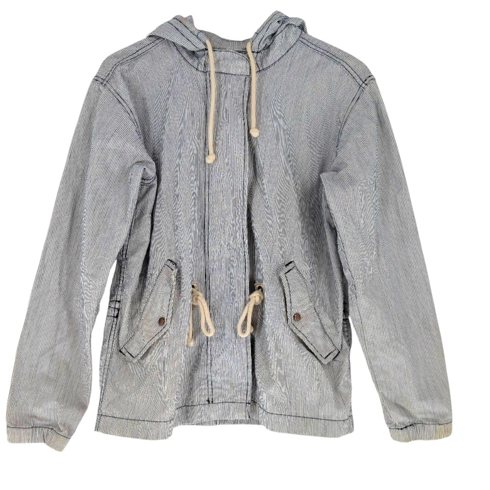 Striped Hooded Jacket Drawstring Waist Pockets Casual Lightweight Coat